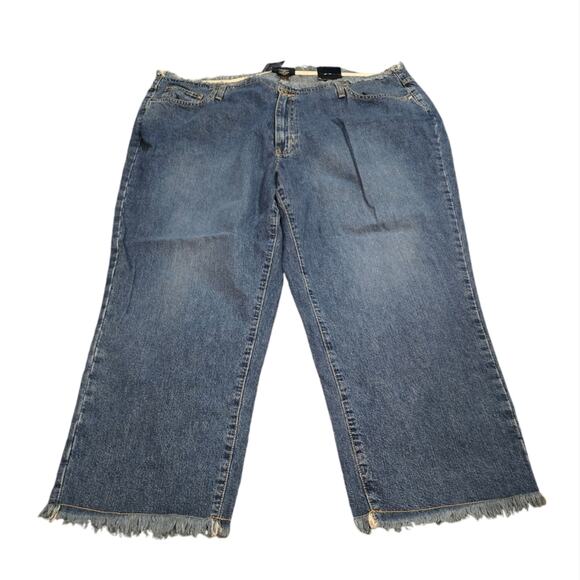 Venezia Medium Wash Raw Hem Cropped Boho Wide Leg Jeans‎ Plus Size 24 New! - Picture 1 of 8